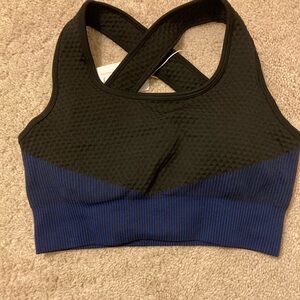 Black and Blue Stripe Sports Bra with removable pads. size S